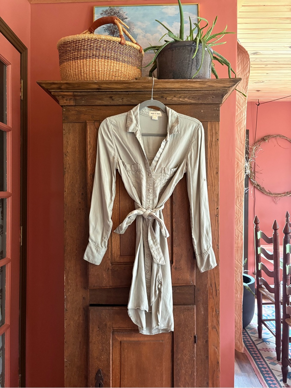 cloth & stone Light Sage Button-Front Tunic Dress